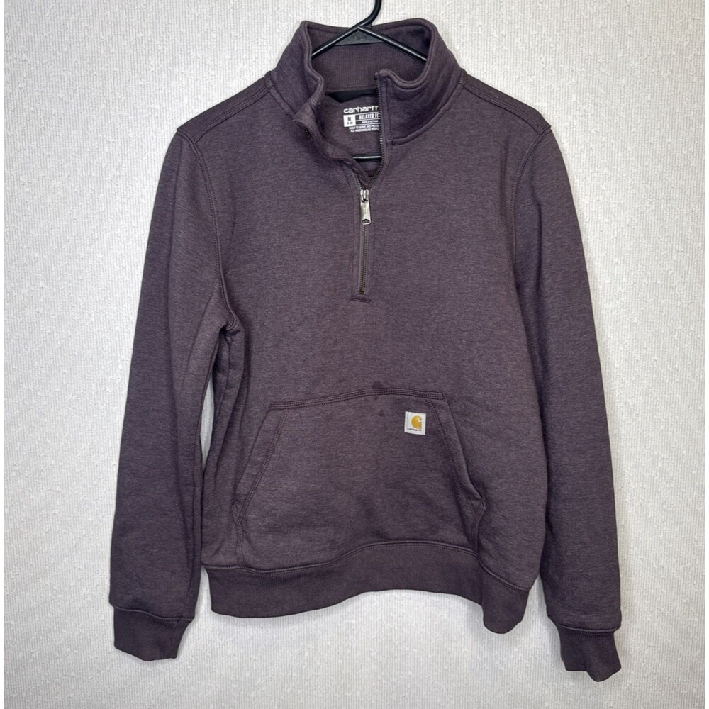 Carhartt Womens Size Medium M Plum Purple Relaxed Fit Midweight Half Zip Sweatsh